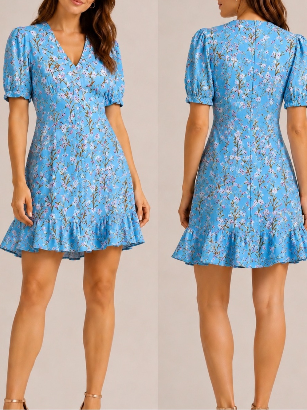 Shoshanna Spiaggia Blue Cottagecore Resortwear Vacation Floral Mini Dress
